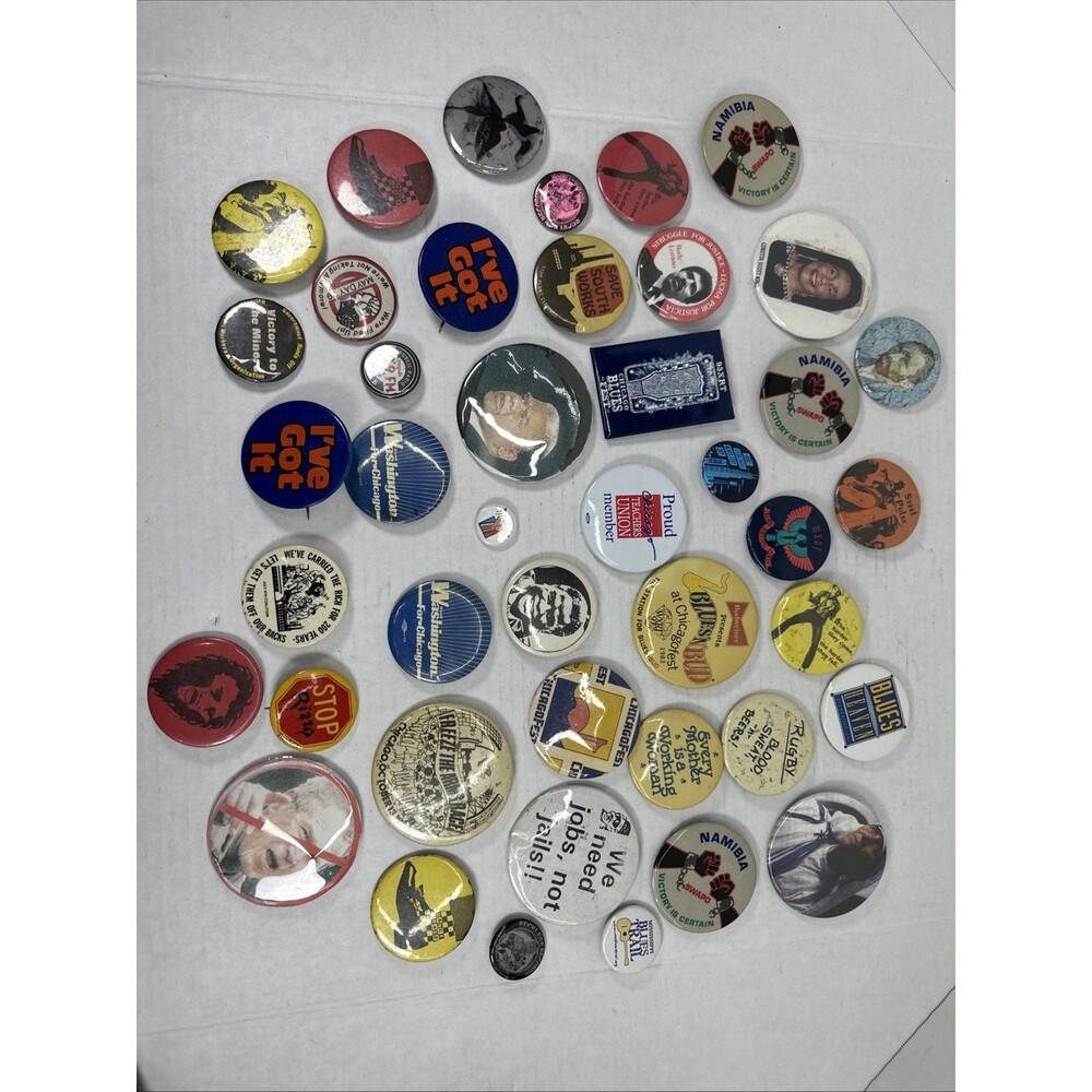 LOT OF 43 VINTAGE PINS Political CHICAGO Philly Random See Description